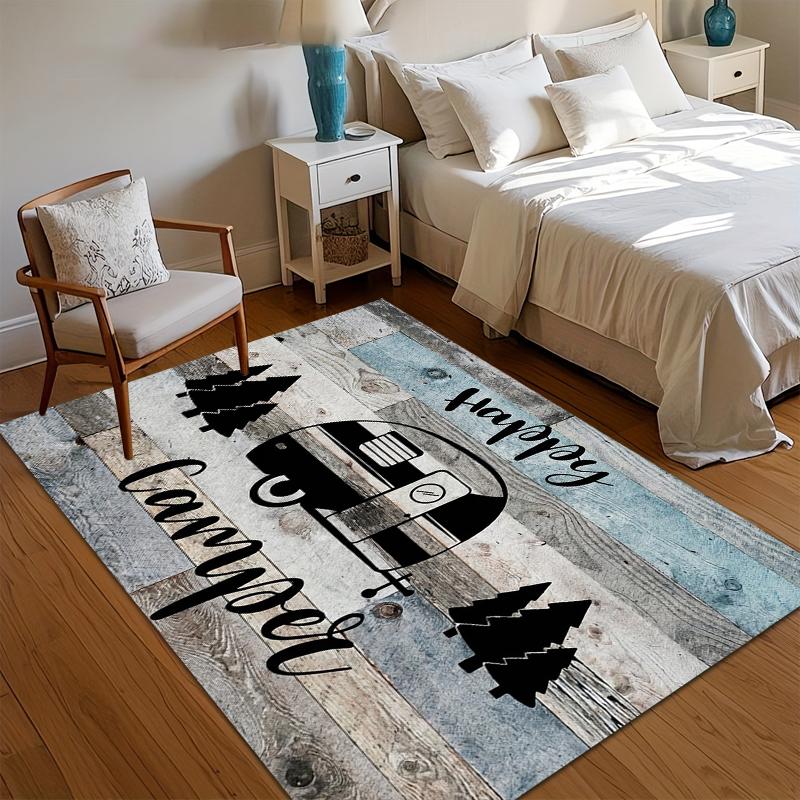 

Happy Camper Theme Area Rug Non Slip Washable Stain Resistant Soft Foldable Carpet for Living Room Bedroom Entryway Cozy Decor 40x60CM