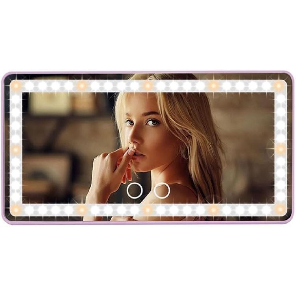 Car Mirror Visor Vanity With Rechargeable LED Light - 3 Light Modes & Dimmable Touch Screen- Girly Pink Car Accessories For Women Interior- Large