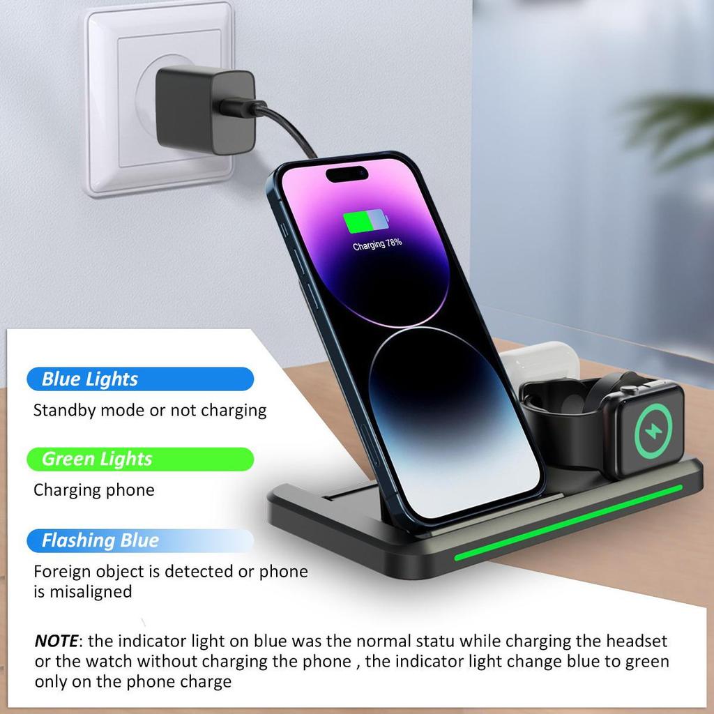 Magnetic Foldable 3-in-1 Wireless Charger for Fast Charging Apple, Samsung, Huawei, Xiaomi