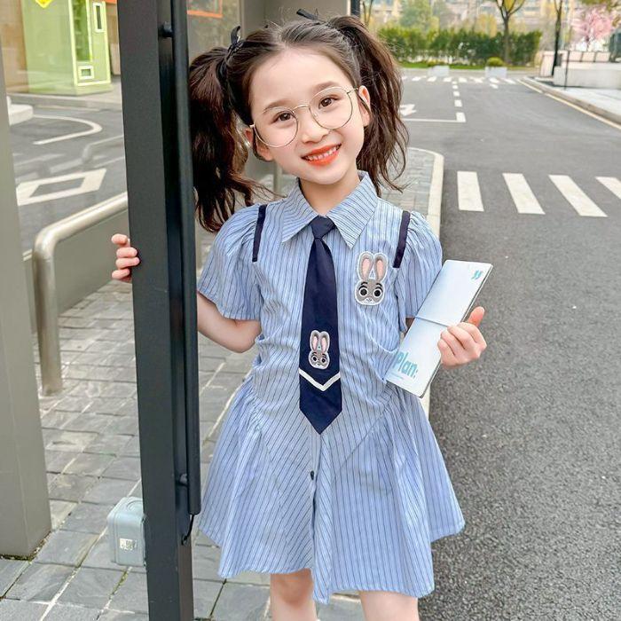 Girls Summer Striped Preppy Dress Sweet Princess Casual Skirt 120