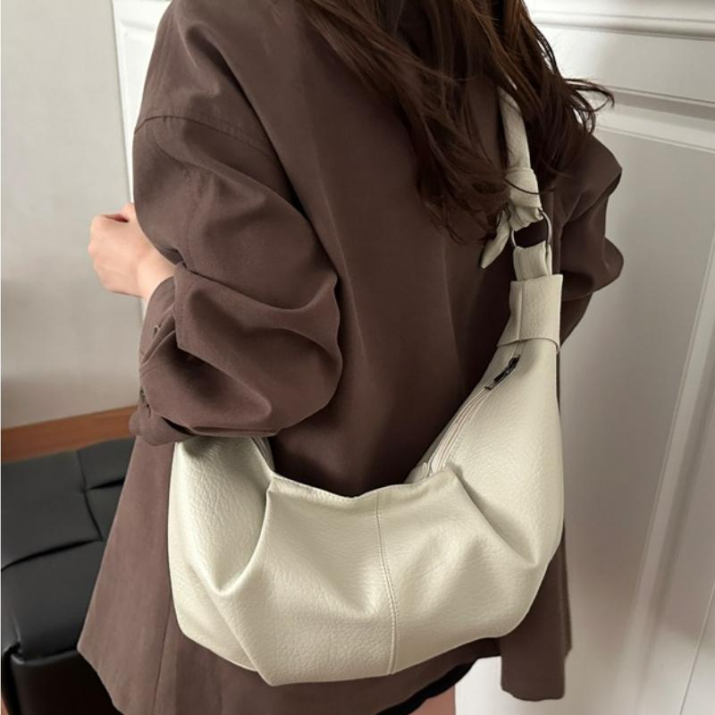 New Korean Retro Soft Leather Hobo Bag Versatile Crossbody Shoulder Bag Wrinkled Lazy Style Simple and Casual Texture Makeup Bag
