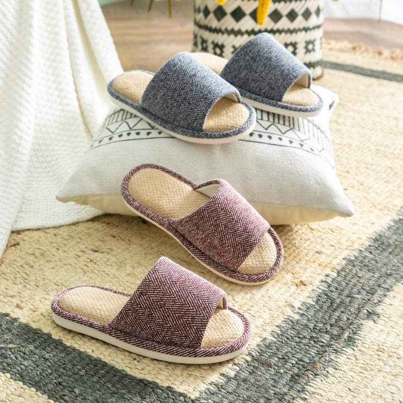 Linen Indoor Slippers For Couples With Nonslip Sole And Breathable Cotton Material Perfect For Home Use