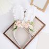 Yousheng Bunny Headband Lace Bunny Ear Design Hair Hoop with Colorful Artificial Flowers Forest Style Easter Headband Hair Accessories