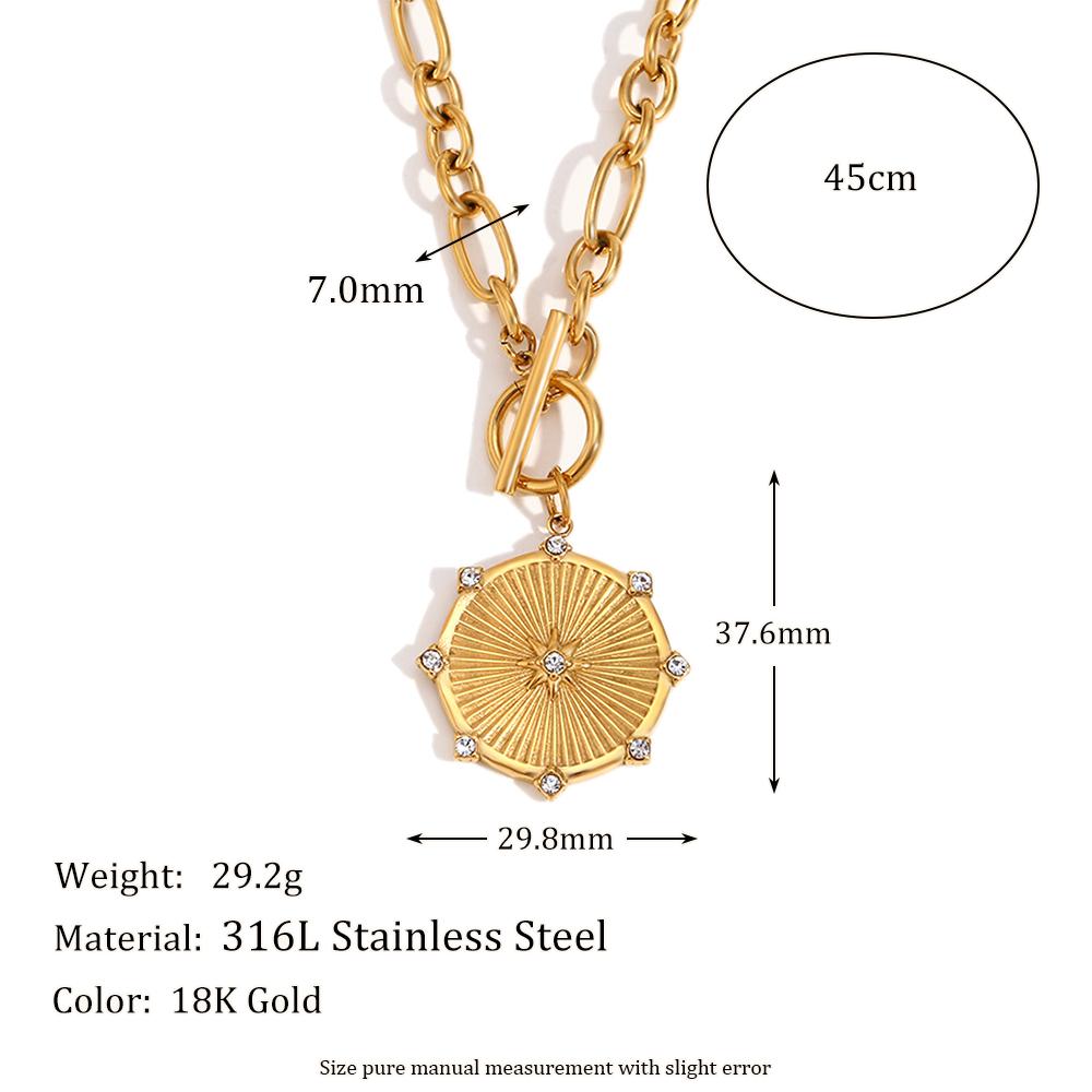 

MamacitaSlay Vintage Octagram Round Pendant OT Buckle Necklace One Piece Waterproof Stainless Steel Jewelry For Woman Gift золотой