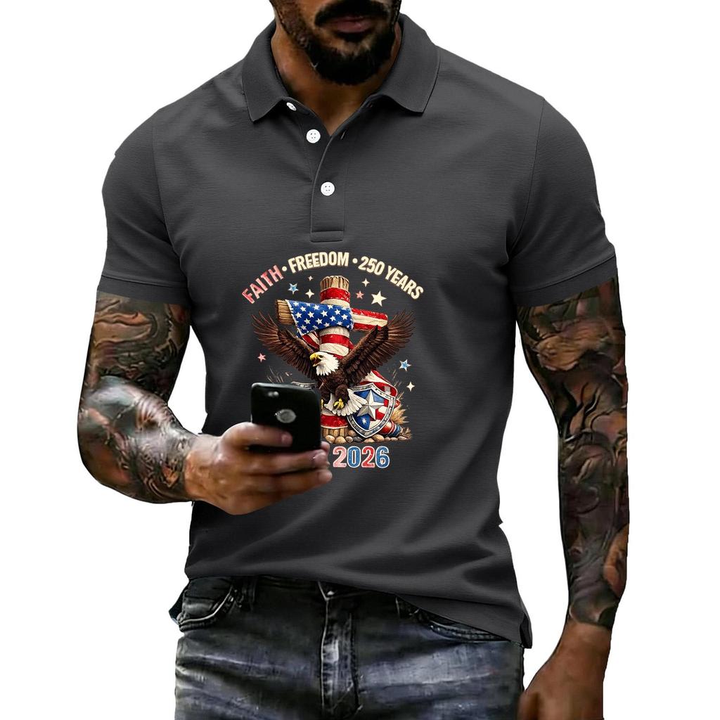 Men's Loose And Casual Flag-print T-shirt, Short Sleeve Shirt