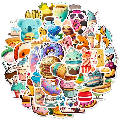 50 Donuts Burger Coffee Food Stickers Dessert Girls Children's Foodie Doodle Cake Stickers