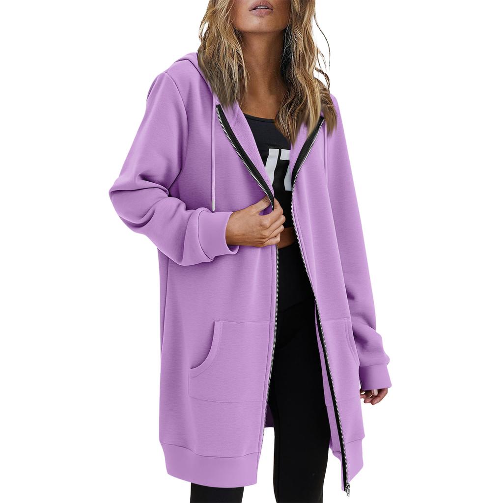 Women Casual Zip Up Fleece Hoodies Tunic Sweatshirt Long Hoodie Jacket
