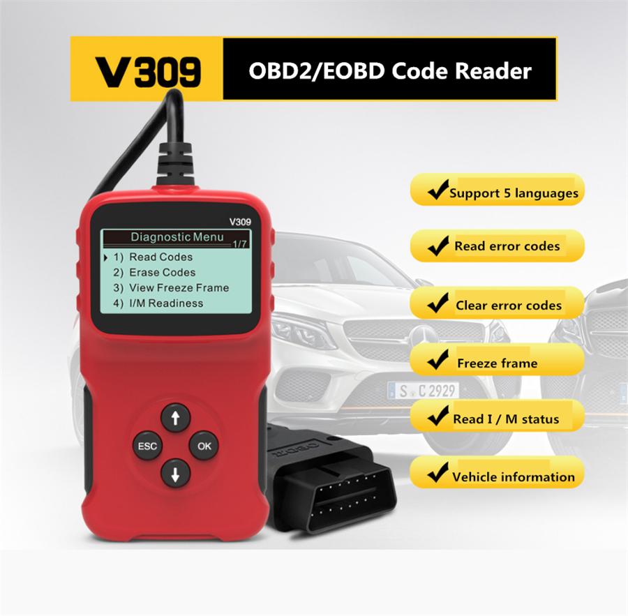 OBD2/EOBD Car Code Reader V309 Reads Car Fault Code Erases Fault Code Diagnostic