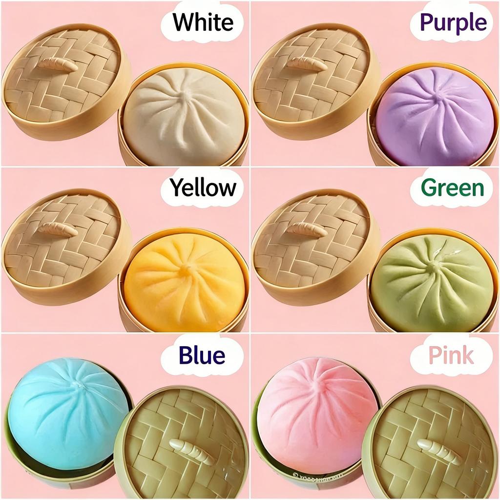 Colorful Squishy Steamed Buns Dumplings Stress Relief Fidget Toy Simulation Food Steamed Stuffed Bun Dough Squeeze Toys