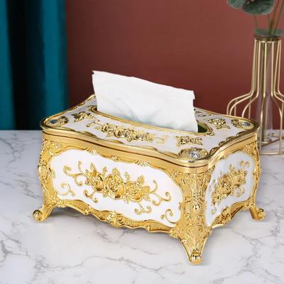 Caja de Pañuelos Estilo Europeo Sala de Estar Escritorio Caja de Pañuelos Retro Lujosa Funda para Pañuelos Patrón de Rosas Servilletero Decoración para el Hogar