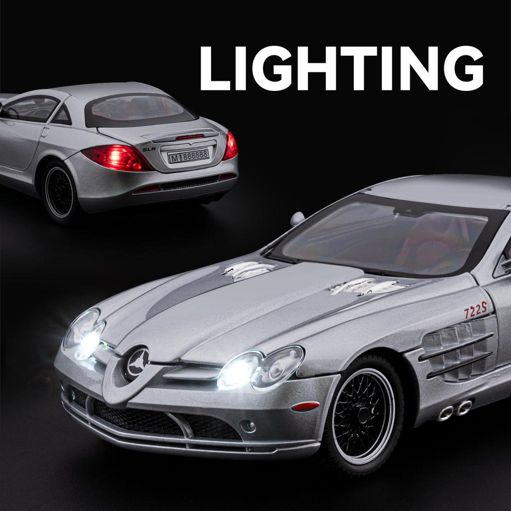 1:24 Mercedes-Benz SLR Supercar Alloy Car Model Sound and Light Pull Back Children's Toy Collectibles Birthday Gift