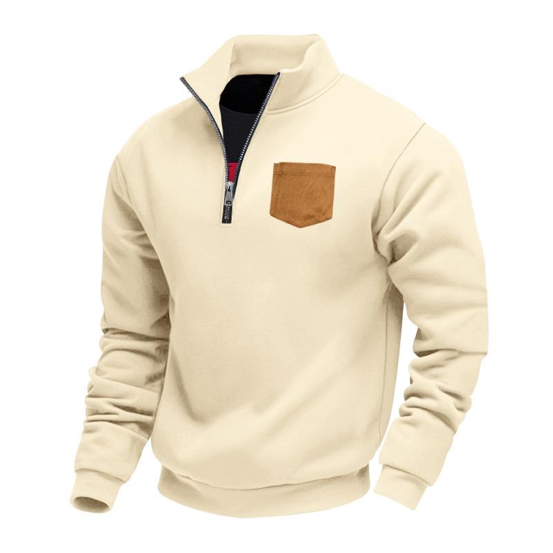 

Весна/Осень Новое поступление Повседневный мужской свитшот-пуловер из флиса на половину молнии со стойкой и накладным карманом, оверсайз топ для мужчин S