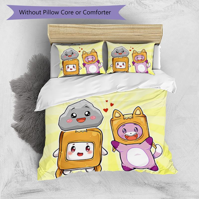 3pcs Lankybox Foxy and Rocky1 Pattern Bedding Set Duvet Cover Set Includes Duvet Cover &pillowcases, Perfect All Season Bedroom Decoration & Gift