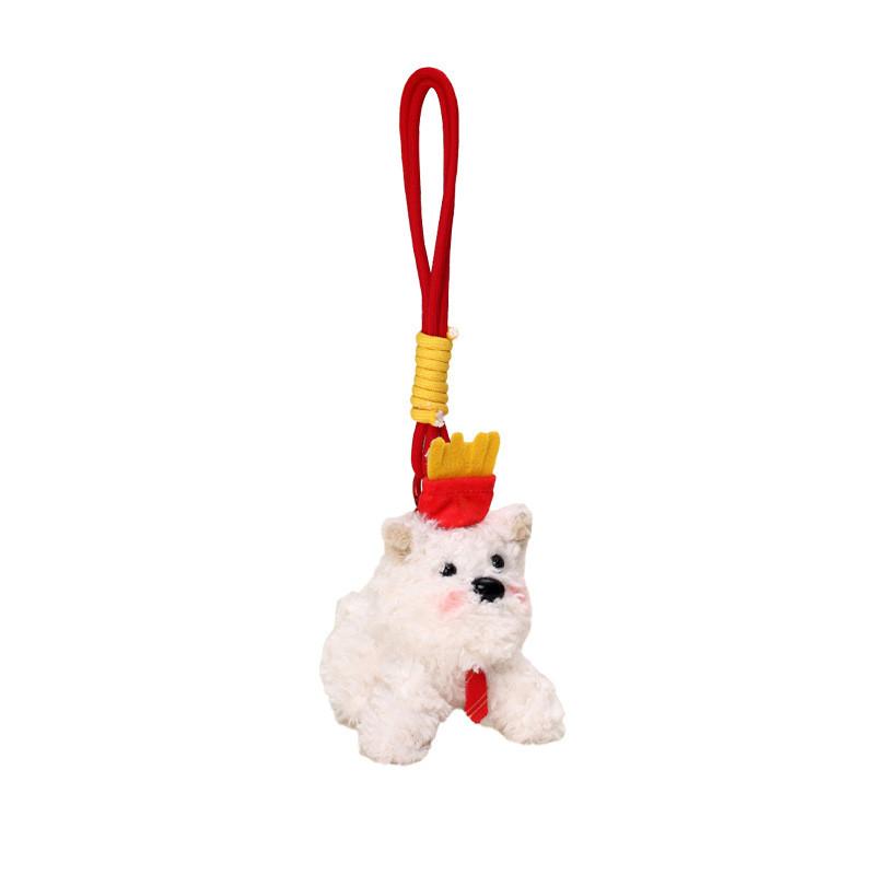 West Highland White Terrier Hamburger Fries Design Plush Keychain Doll Pendant