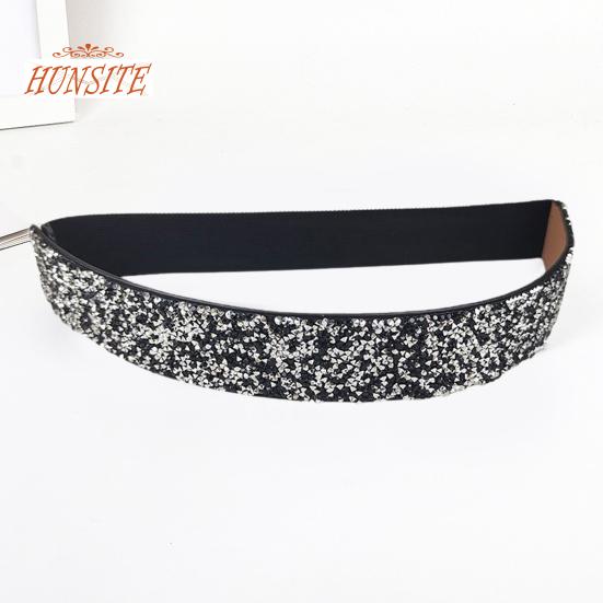 Women Belt Adjustable Elastic Band Shiny Rhinestone Wide Anti-slip Clothes Matching Anti-break Tight Waist Dress Waistband Clothes Accessory