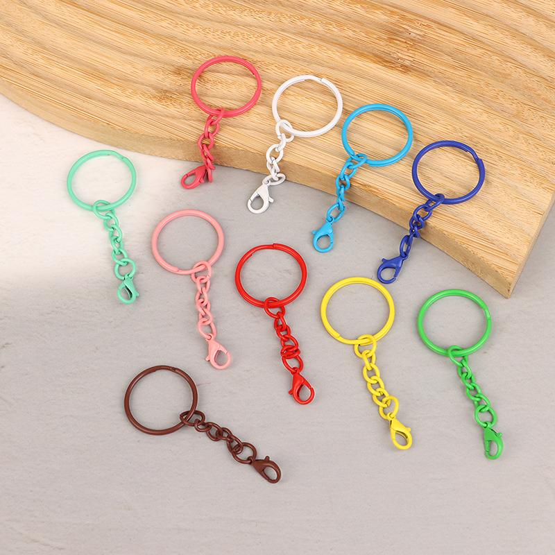 

10Pcs 25Mm Mixed Color Keyrings With Chains Lobster Clasps For Diy Jewelry Making Key Ring Connector Hooks Bags Buckle
