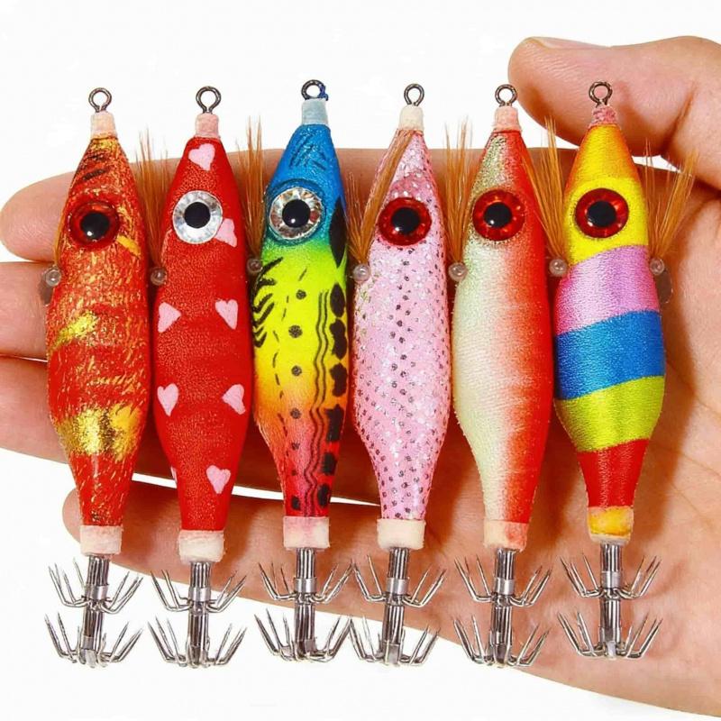 10CMLuminous Wood Shrimp9GSet of Big Eye Shrimp Lure Bait Squid Hook High Simulation Bait Night Fishing Bass Special for Bluefis