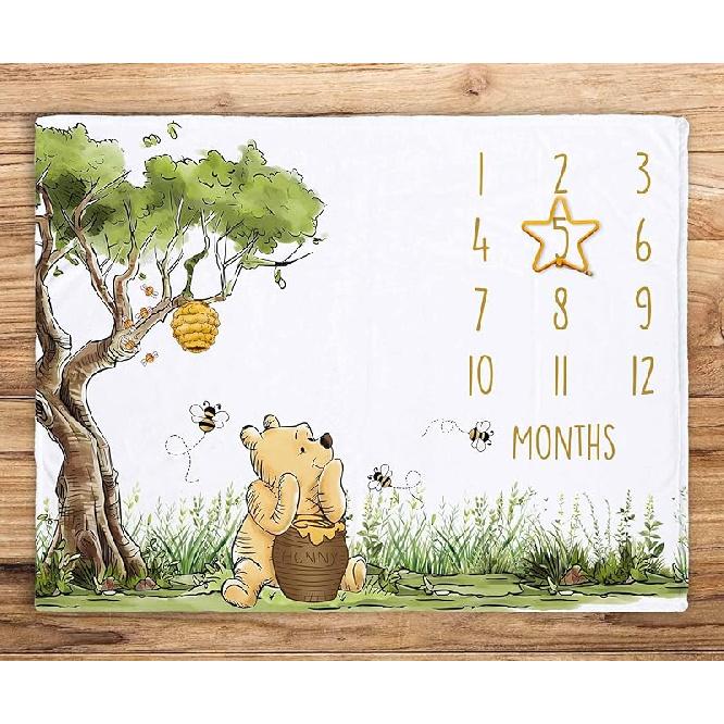 Classic Pooh Baby Milestone Blanket, First Year Monthly Growth Blanket, Winnie with Friends Monthly Blanket, New Mom Gift мёд