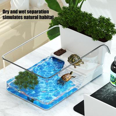 Acvariu Transparent pentru Broască Țestoasă de Apă Terariu pentru Broască Țestoasă Decorativ Crabi Mici Habitat pentru Hrănire și Expunere la Soare Pentru Educatori în Natură Broască Țestoasă