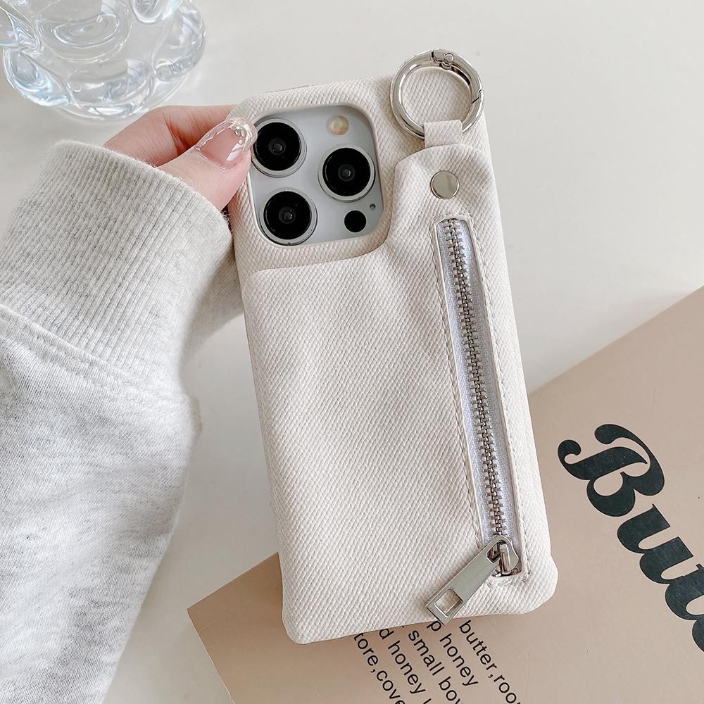 

For iPhone 15 Pro Max Case with Kickstand Zipper Wallet Jeans Texture PU PC Phone Back Cover White
