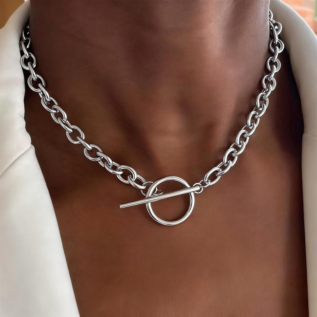 Stainless Steel Three Layer Round Pendant Necklace for Women Fashion Simple Flat Snake Chain Beads Jewelry Party Gift