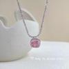 Elegant Pink Cubic Zirconia Pendant Necklace Silver Color Chain Exquisite Women Accessories Fashion Jewelry Party Birthday Gift