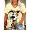 XL-7XL Plus Size Women's Men Animal Dog Casual 3D Print Loose V Neck Short Sleeved T-shirt Top