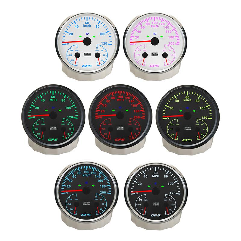 ELING 110mm 3in1 Gauge 120 200 KM/H MPH GPS Speedometer for Auto Car Boat with Fuel Level Voltmeter 7 Colors Backlight 12V 24V