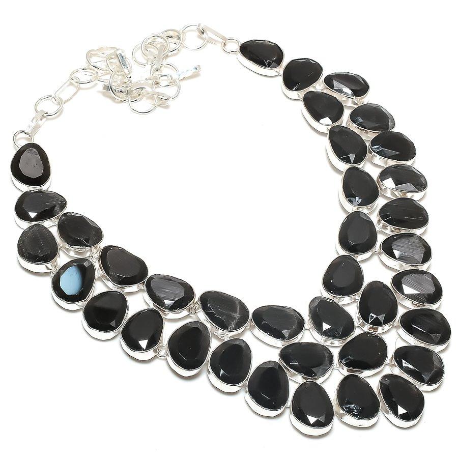 

Натуральный камень черная шпинель Ювелирное изделие из стерлингового серебра 925 пробы Ожерелье 18 l0G13