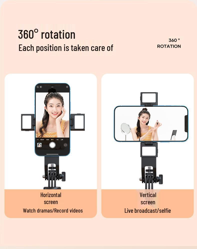 P130 Bluetooth Stainless Steel Selfie Stick with Camera Mount & Fill Light, 1.3m Floor Stand