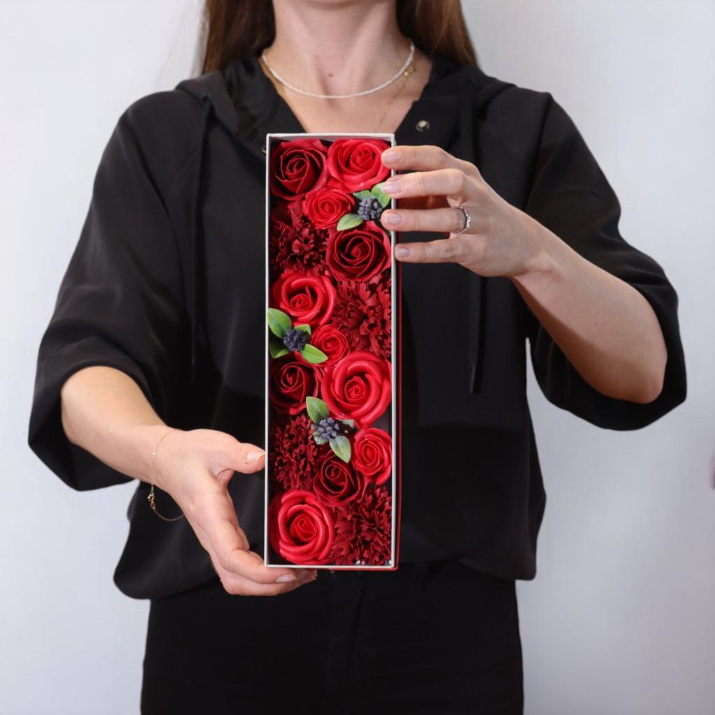 Soap Flowers Long Box, Red Roses