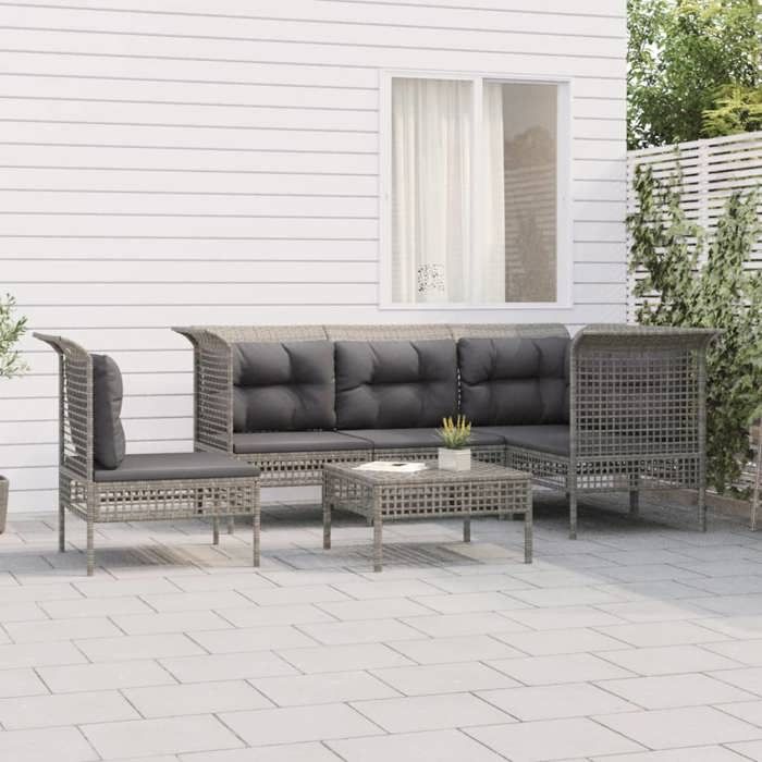 VidaXL Salon de Jardin avec Coussins 6 pcs, Ensemble de Meubles de Terrasse, Mobilier d'Extérieur, Canapé de Patio, Moderne, 3187523