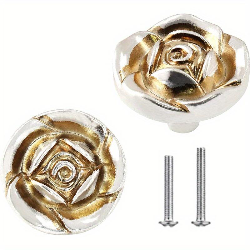 5 Pieces Antique Silver Zinc Alloy Rose Handles, Vintage Dresser/Closet Drawer Knobs for Cabinets & DIY Home Items