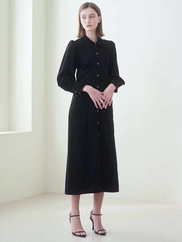 NOUVE Front Shirring Shirts Dress - Black