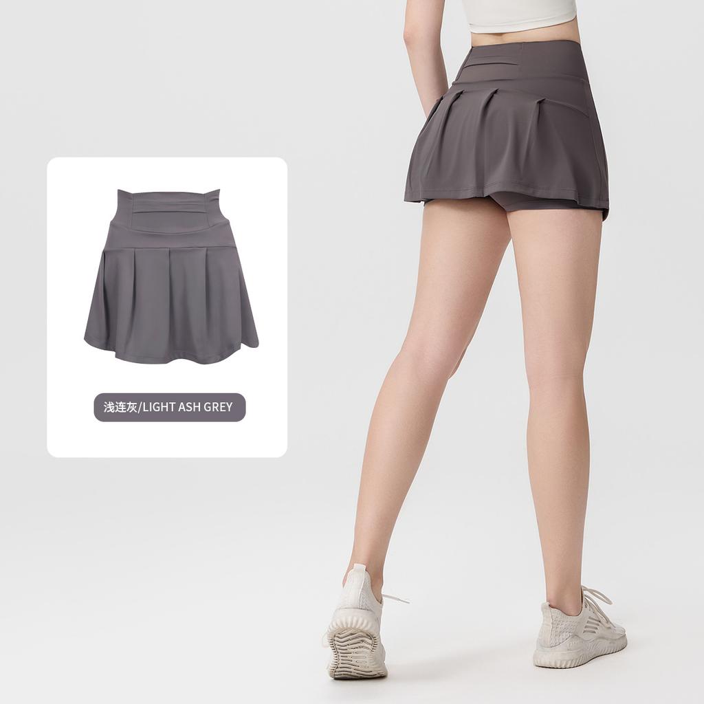 () Sports Tennis Skirt Women'S Anti-Light Fitness Skirt Fake Two-Piece Yoga Quick-Drying Pleated Skirt Shorts