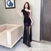 Socialite Mesh Single-shoulder Spaghetti Strap Dress, Summer Elegance, High-end Sexy Mature Sequin Bodycon Evening Gown