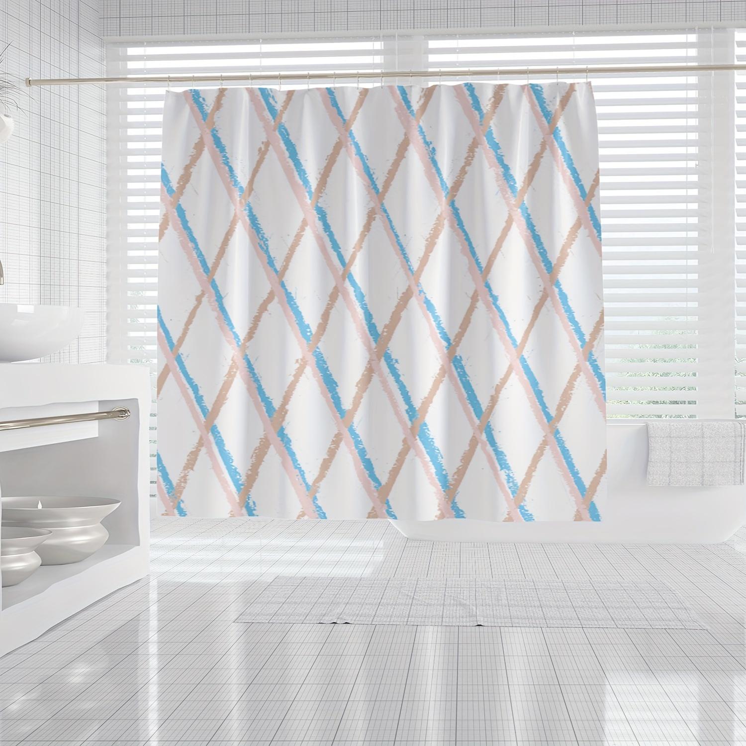 

Shower Curtain With Hand-Painted Diamond Grid Design - Blue, Pink & Beige Artistic Pattern, Includes Hooks For Bathroom Decor W60H190(CM)-1 Pcs
