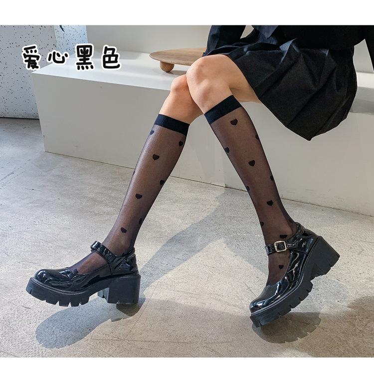 Summer Thin Stockings Transparent Women'S Breathable Versatile Diamond Mid-Tube Socks Black Silk Knee Socks Thin Jk Calf Socks