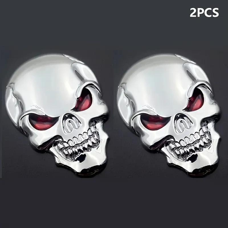 2PCS 3D Metal Skull Car Emblem - Pirate Skeleton Badge for Auto Body Rear Trunk, Buccaneer Sticker Decal Universal Fit