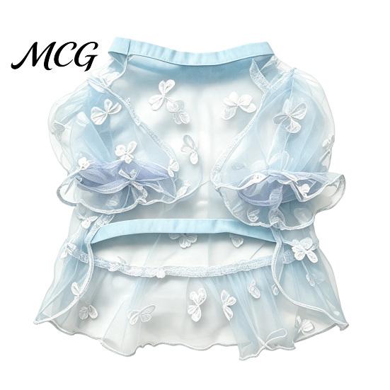 Bow Pattern Pet Dress Sheer Mesh Dog Dress, Ruffled Cute Bowknot Loose Puff Sleeve Sleeve, Breathable Summer Outfit for Small Dogs