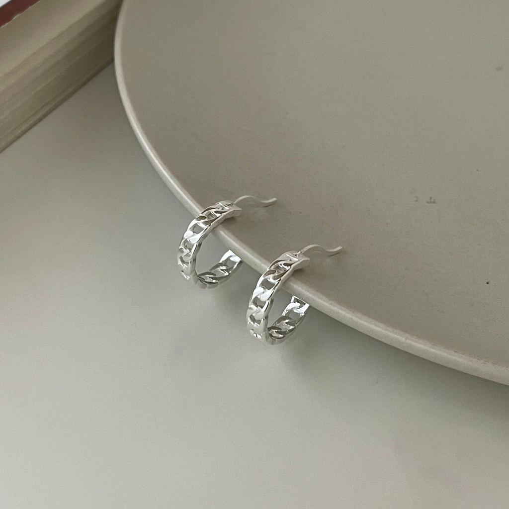 S925 Sterling Silver Twisted Circle Chain Earrings - Unisex High-End Luxury Design
