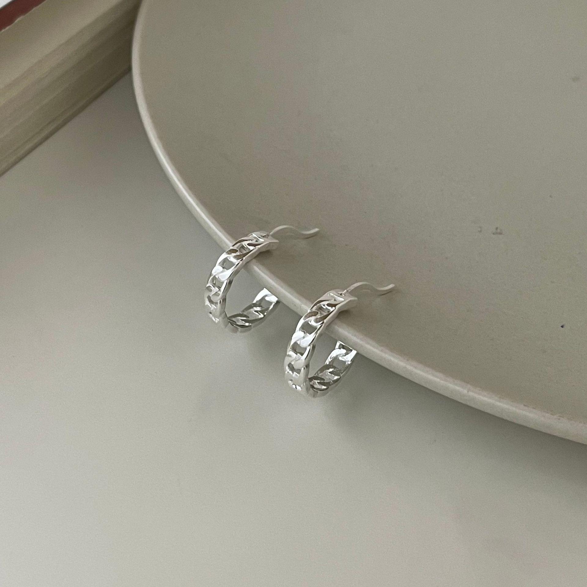 S925 Sterling Silver Twisted Circle Chain Earrings - Unisex High-End Luxury Design S925 Silver