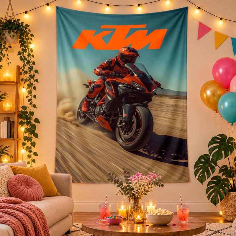 Polyester Wall Tapestry with KTM Racing Design, Decorative Hanging for Bedroom Living Room Dorm