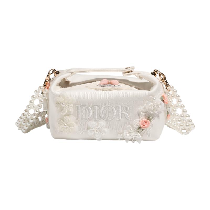 

DIOR [Customized Cosmetic Bag] Pearl Dream Elegant, Romantic, Sweet Canvas Hand-Body Crossbody Bag, Storage and Portability белый