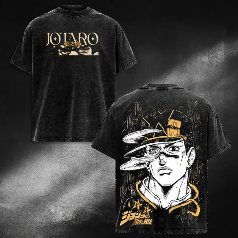 Hot Anime JoJo's Bizarre Adventure Joutarou Kuujou Print T-shirt Men Women Tshirts Cotton Clothing Washed T Shirt Harajuku Tops