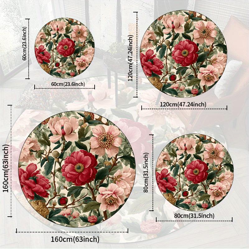 Luxury Floral Pattern Round Shape Floor Mats Kitchen Hallway Runner Rug Bedroom Living Room Soft Carpet Non-slip Area Rug