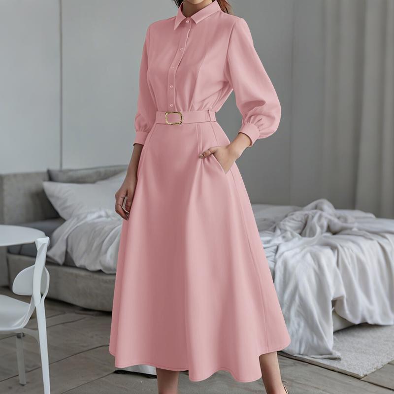 

ZANZEA Женское повседневное платье с отложным воротником и длинными рукавами 2XL тёмно-синий