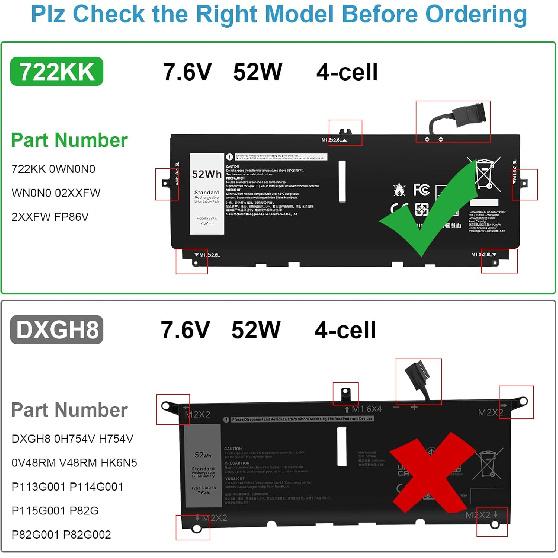

Fancy Buying 52Wh 722KK FP86V Laptop Battery for Dell XPS 13 9300 XPS 13 9310 XPS 13 9380 P117G P117G002 P117G001 Series Notebook 0WN0N0 WN0N0 02XXFW