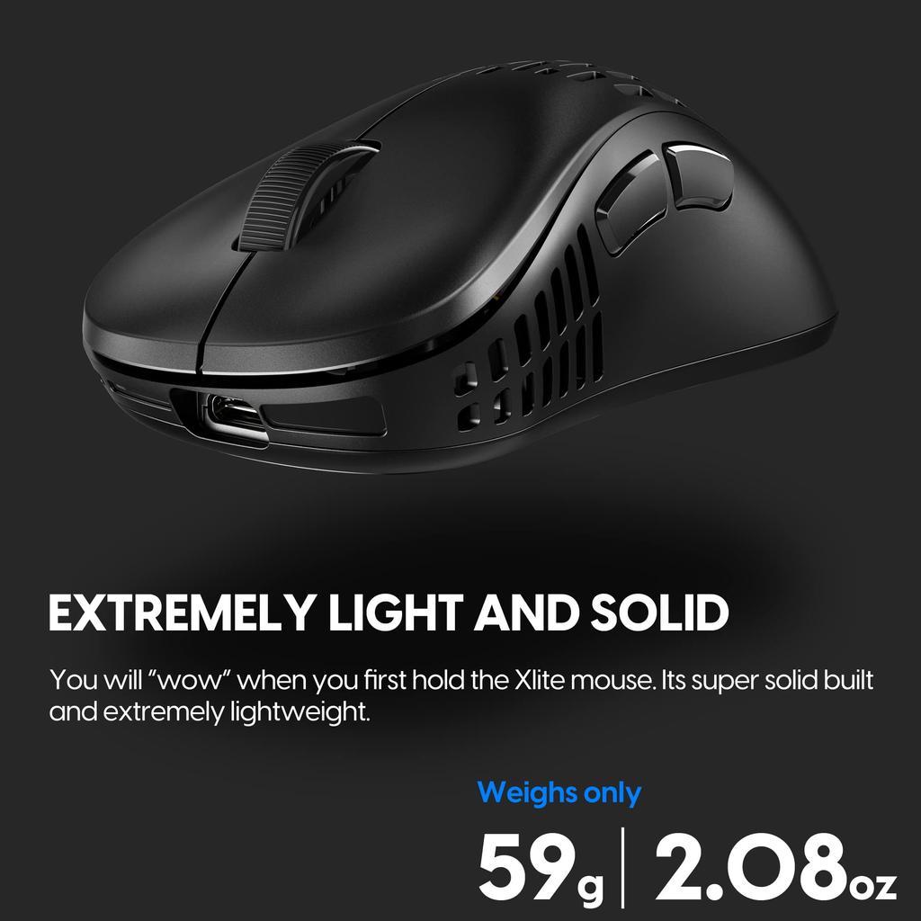 Pulsar Gaming Gears Xlite V2 Wireless Gaming 20000 DPI Optische PAW3370 Maus, Ultraleicht 59g, Ergonomisch, 2,4 GHz, 1 ms, Sensor, (Mittel, Schwarz)