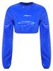 Waterproof Vinyl Long Sleeve Crop Top and Elastic Waist Capri Pants Set with Back Zipper Side Drawstrings for Women Fitness Workout